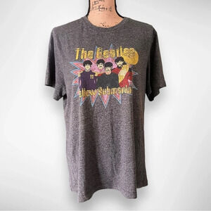 THE BEATLES Women's Gray Yellow Submarine Short‎ Sleeve T Shirt Large | EUC